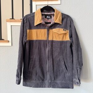 Men's Gray and Mustard Corduroy Zip-Front Shirt Jacket